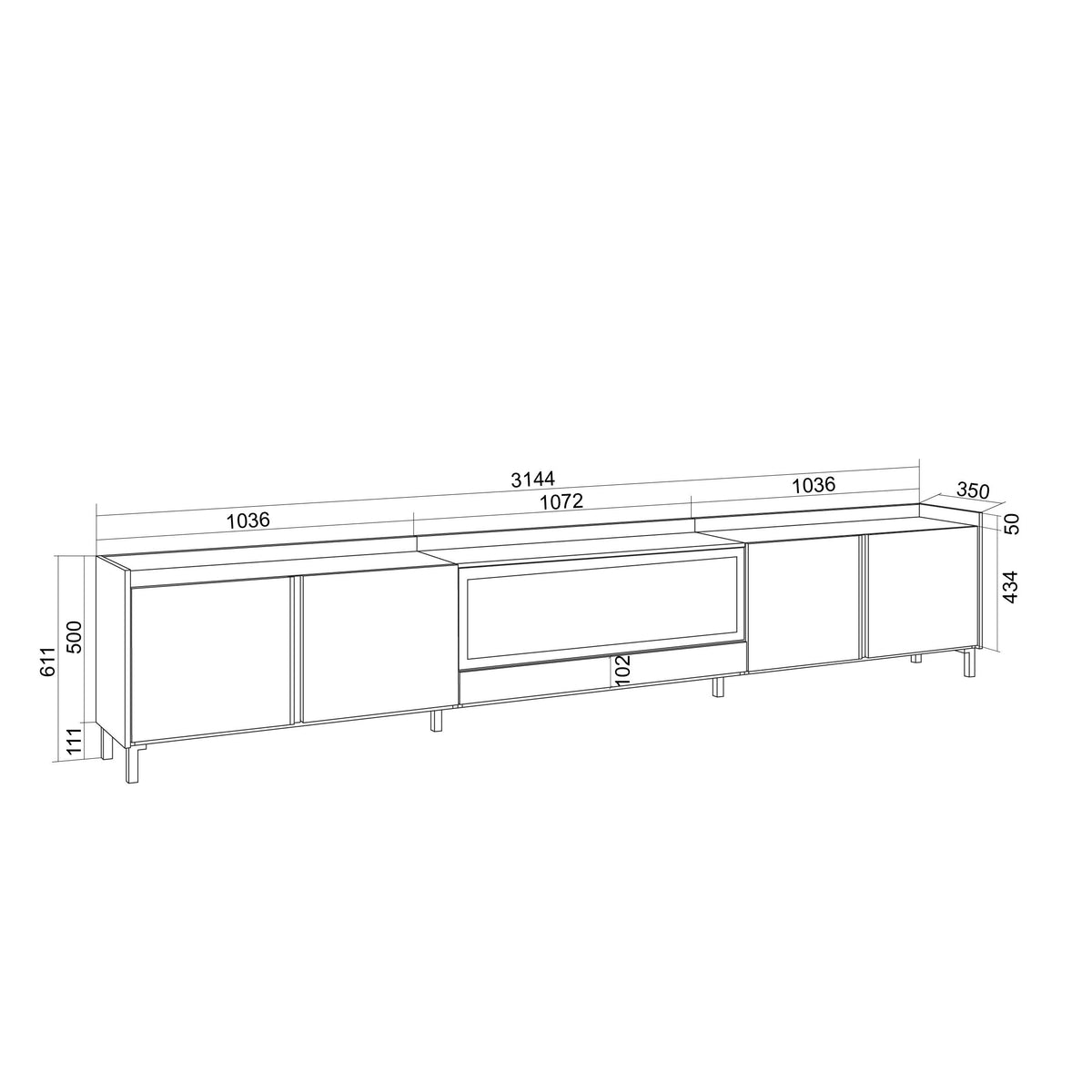 Meuble TV Led 315x61x35 cm Pour les TV jusqu'à 80" Cheminée électrique au centre XXL Design industriel Chêne et noir