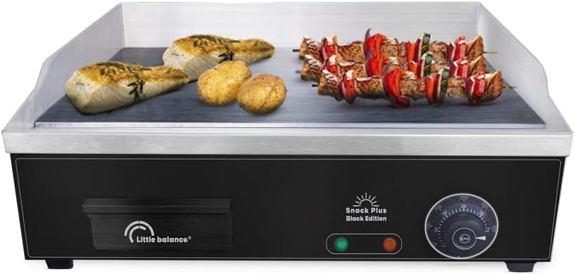 Plancha électrique 6-8 personnes - Plaque de cuisson acier anti-adhésive 8mm, 2900 W, Noir