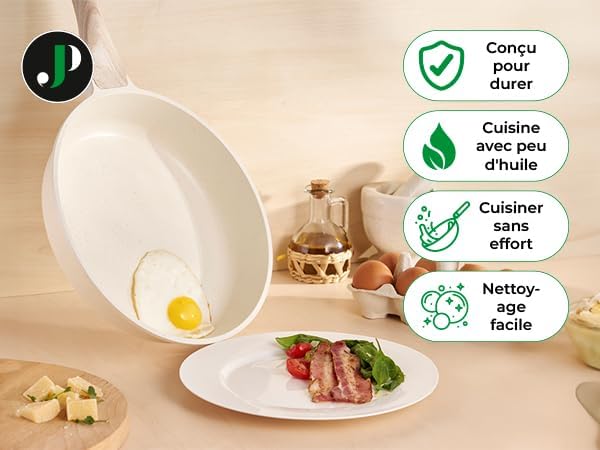 Batterie de cuisine 18 pièces avec poignées amovibles en Granit beige - Tous feux dont induction