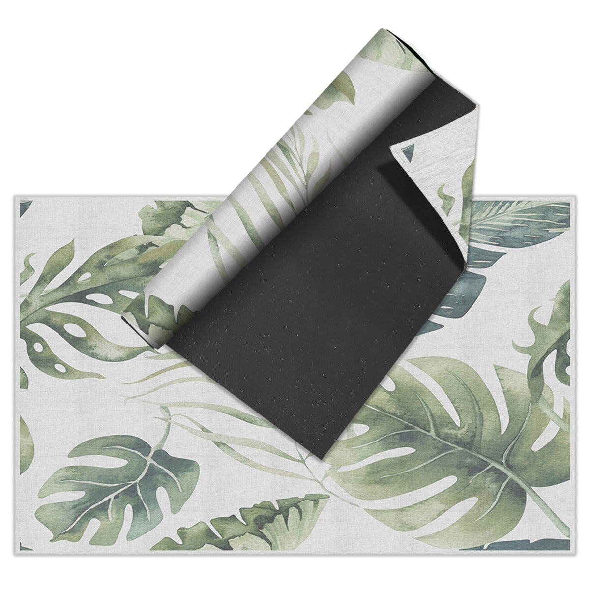 Tapis en vinyle pour intérieur / extérieur – Gadir Sepia - Nature feuilles vertes