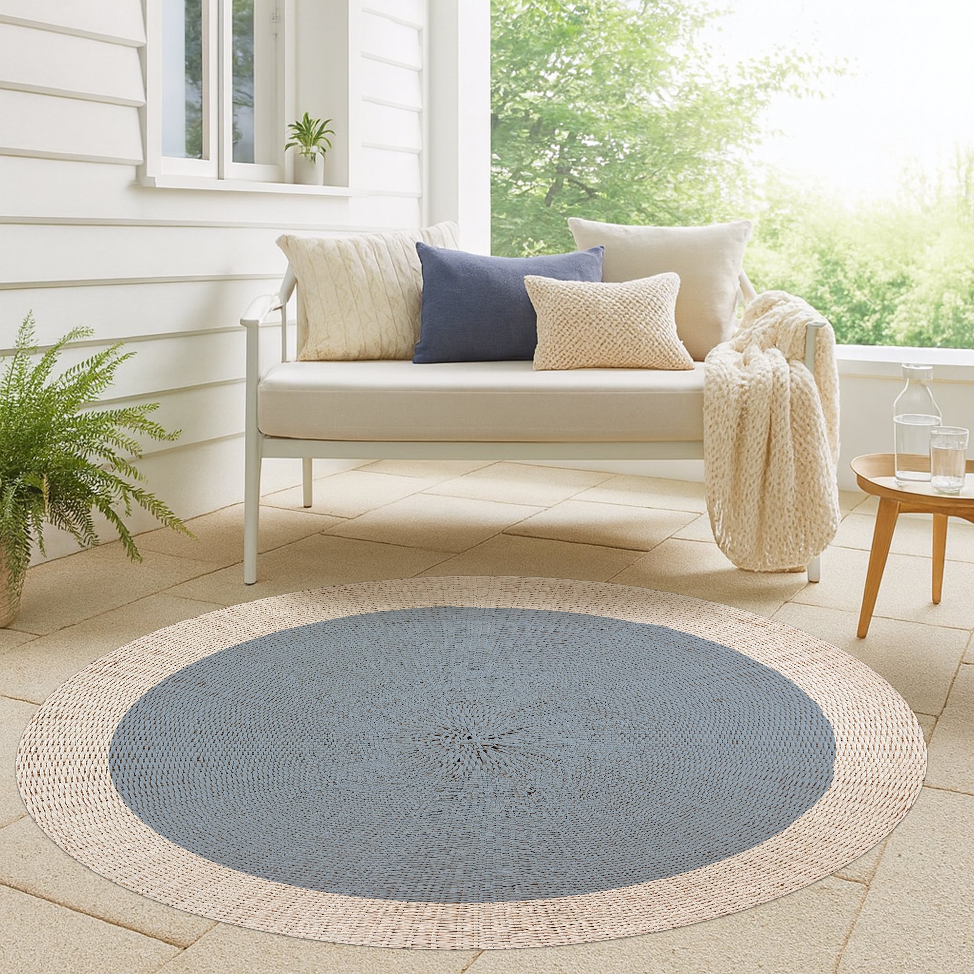 Tapis en vinyle pour intérieur / extérieur – Rotin bleu