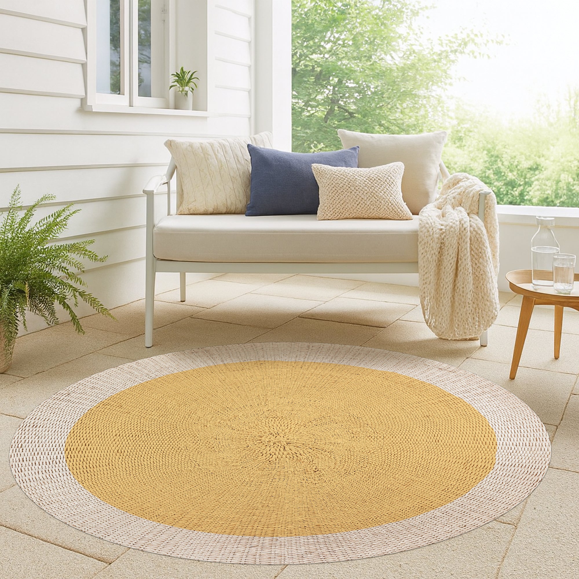 Tapis en vinyle pour intérieur / extérieur – Rotin jaune