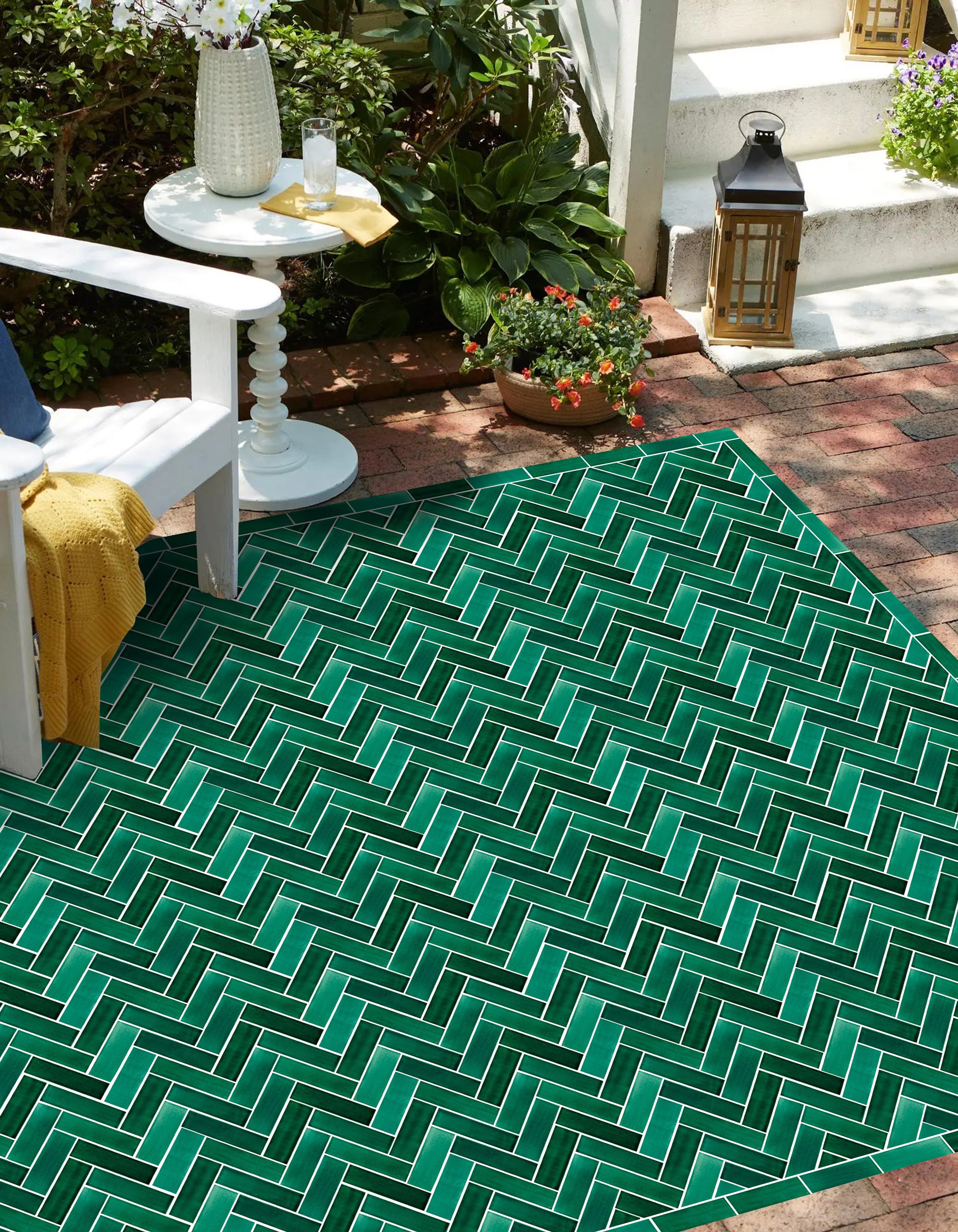 Tapis en vinyle pour intérieur / extérieur - Zellige vert émeraude