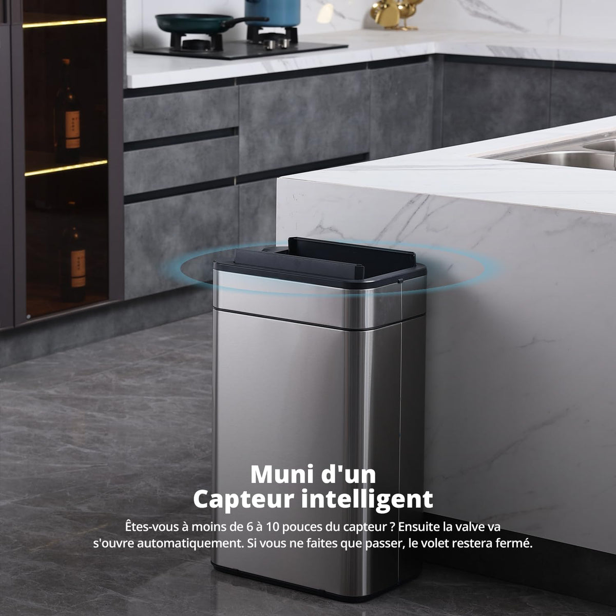 Poubelle Smart Sensor 60L argent