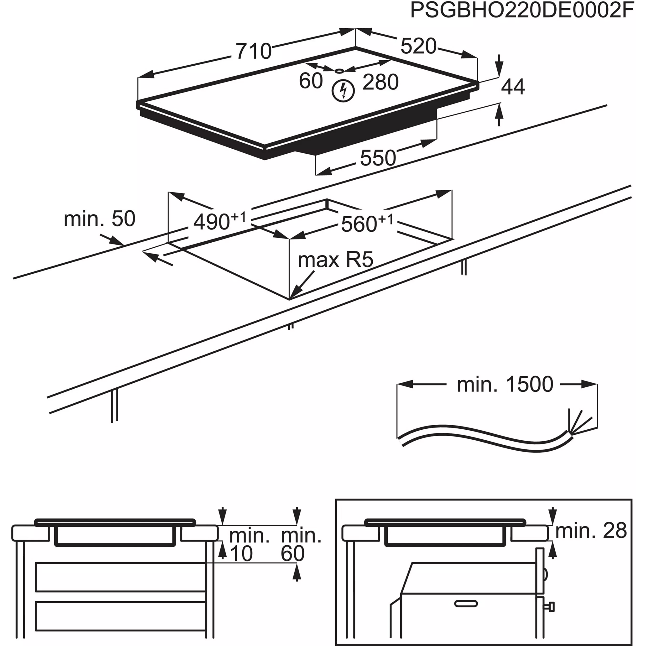 Plaque de cuisson à induction noire - 70 cm - Zone Flexible