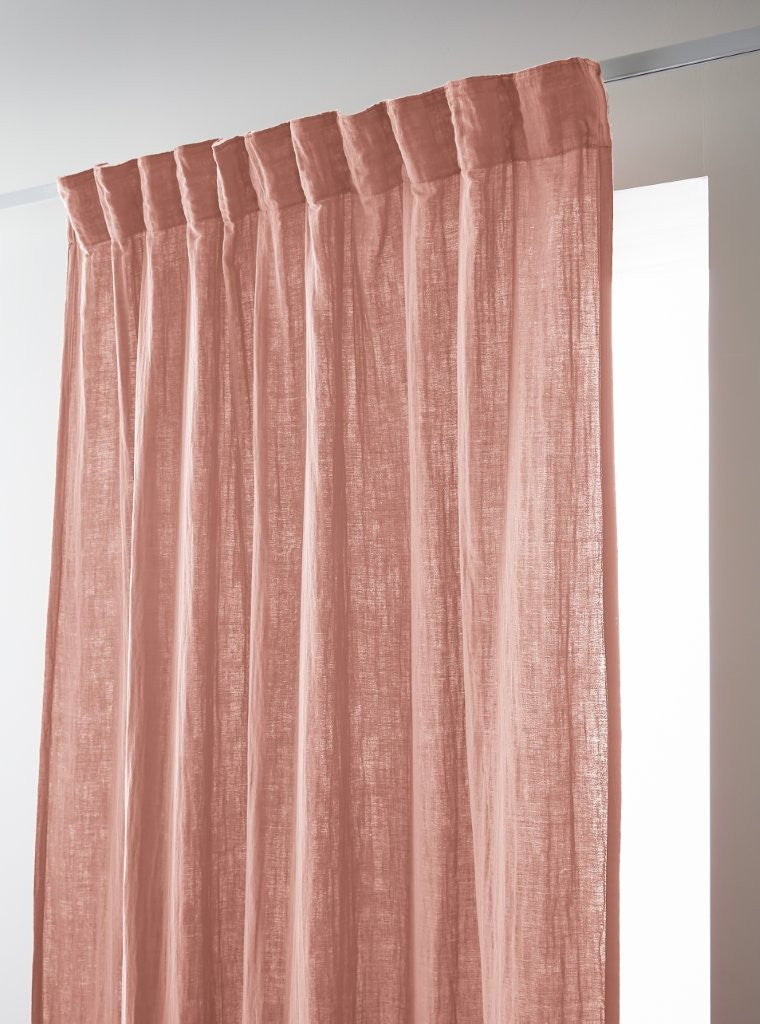 Rideau galon fronceur 140 x 240 cm Gaze de coton unie GAÏA Rose pêche