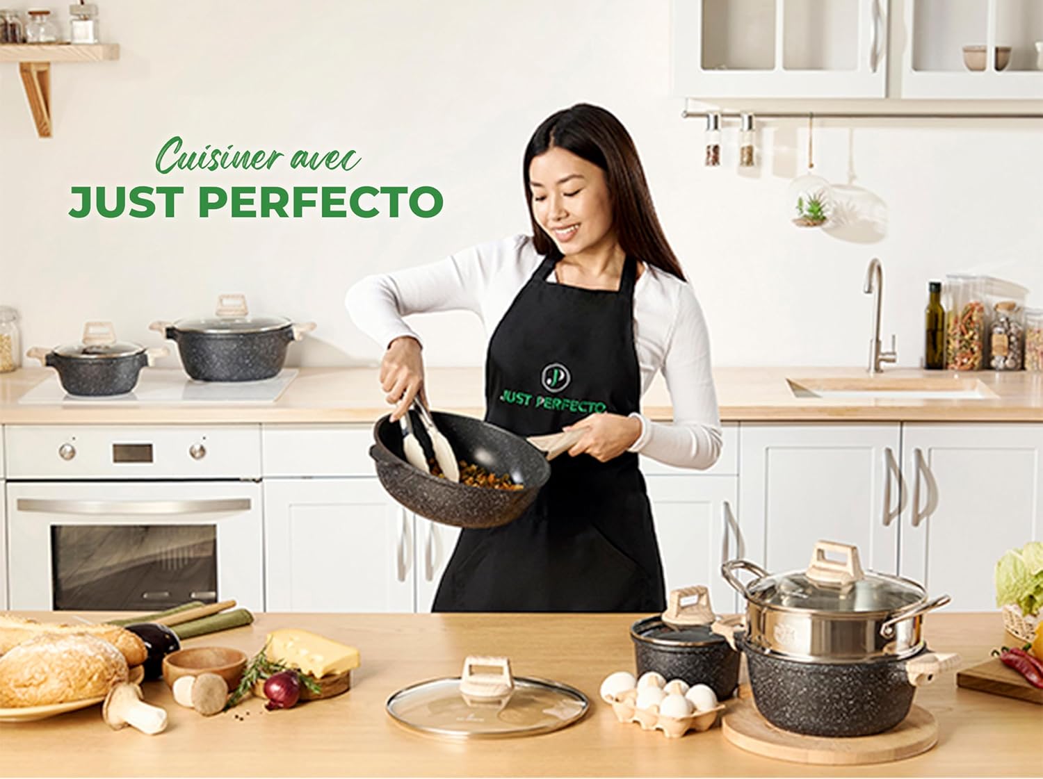 Batterie de cuisine 15 pièces antiadhésives en Granit Noir - Tous feux dont induction