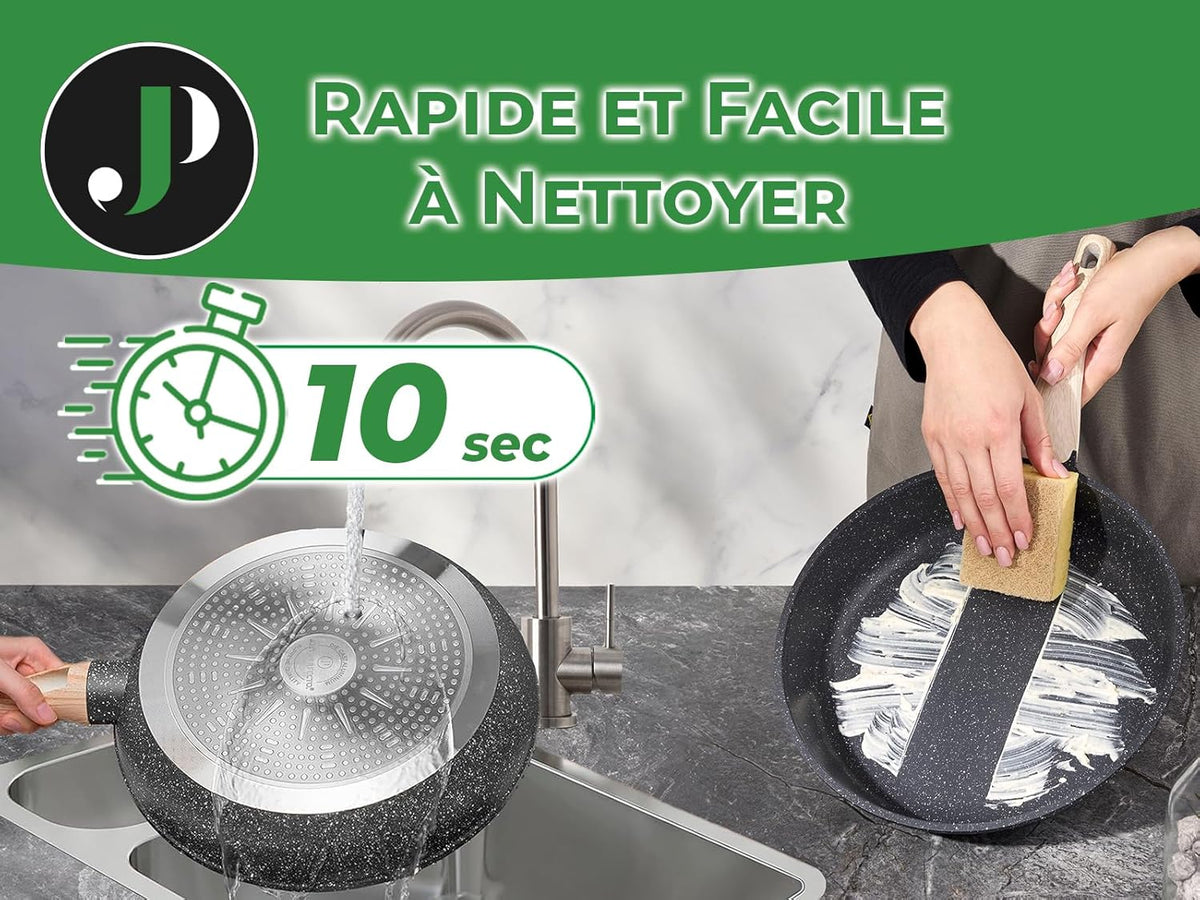 Batterie de cuisine 15 pièces antiadhésives en Granit Noir - Tous feux dont induction