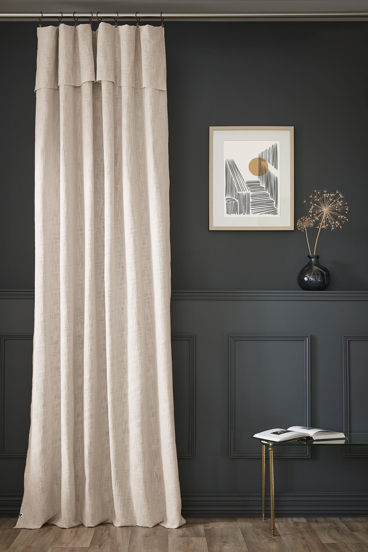 Rideau ajustable + 8 anneaux pince 140 x 270 cm Slub SIXTINE Pampa