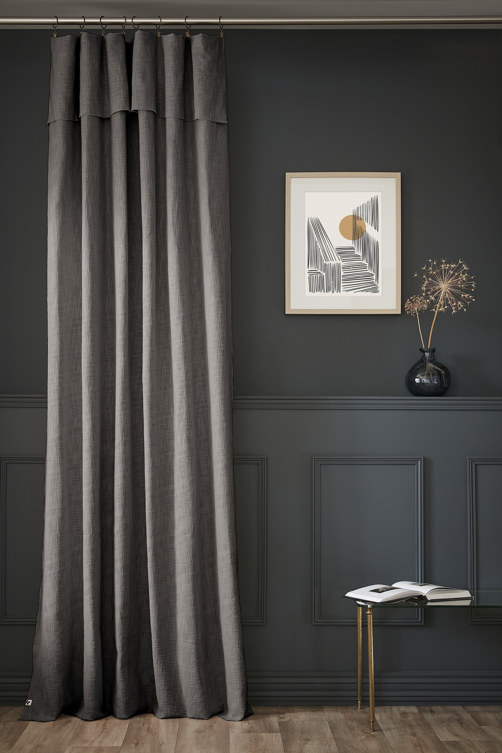 Rideau ajustable + 8 anneaux pince 140 x 270 cm Slub SIXTINE Ardoise