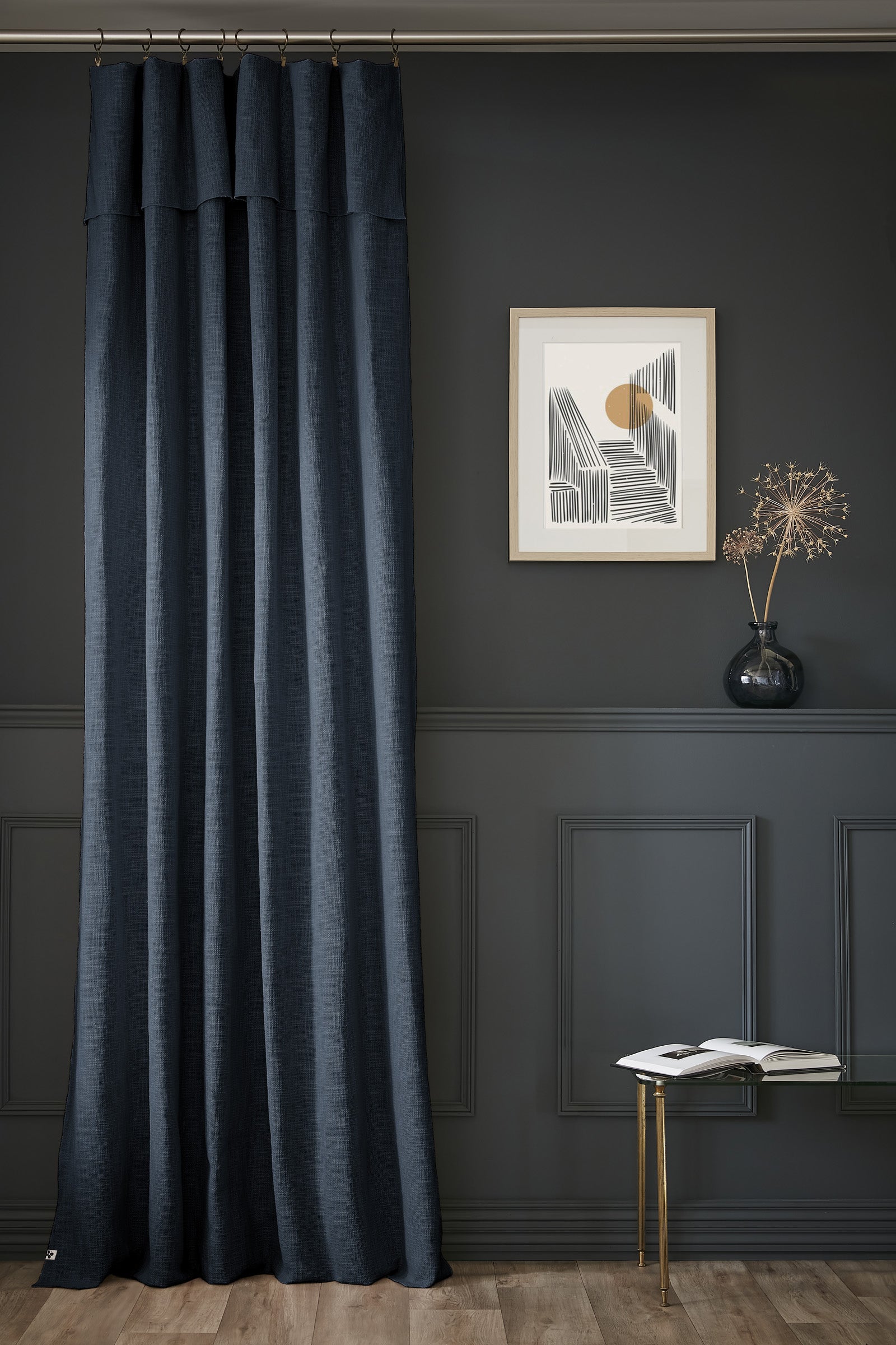 Rideau ajustable + 8 anneaux pince 140 x 270 cm Slub SIXTINE Minuit