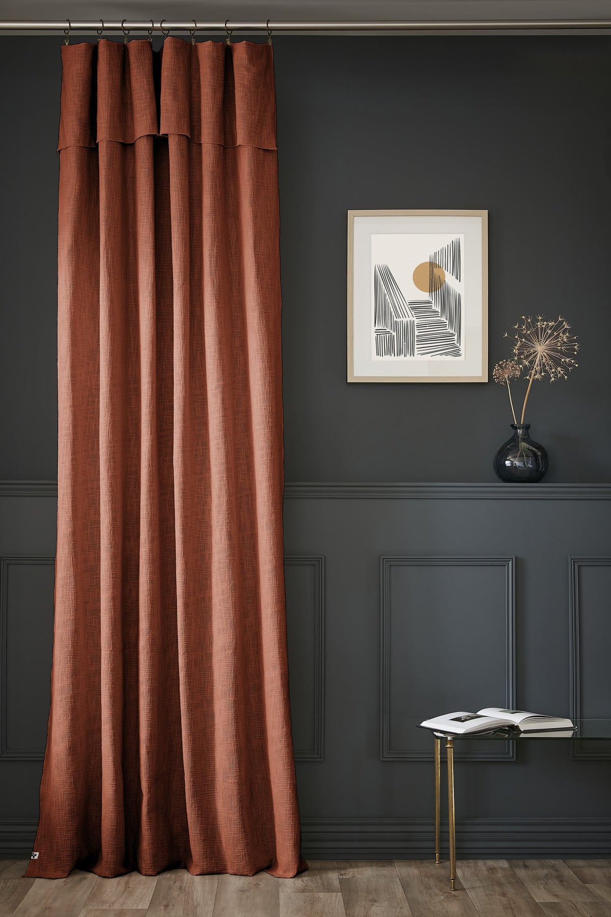 Rideau ajustable + 8 anneaux pince 140 x 270 cm Slub SIXTINE Terracotta