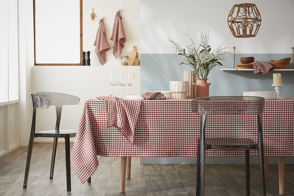 Nappe rectangle 150 x 350 cm Gaze de coton tissée teinte VICKIE Terracotta