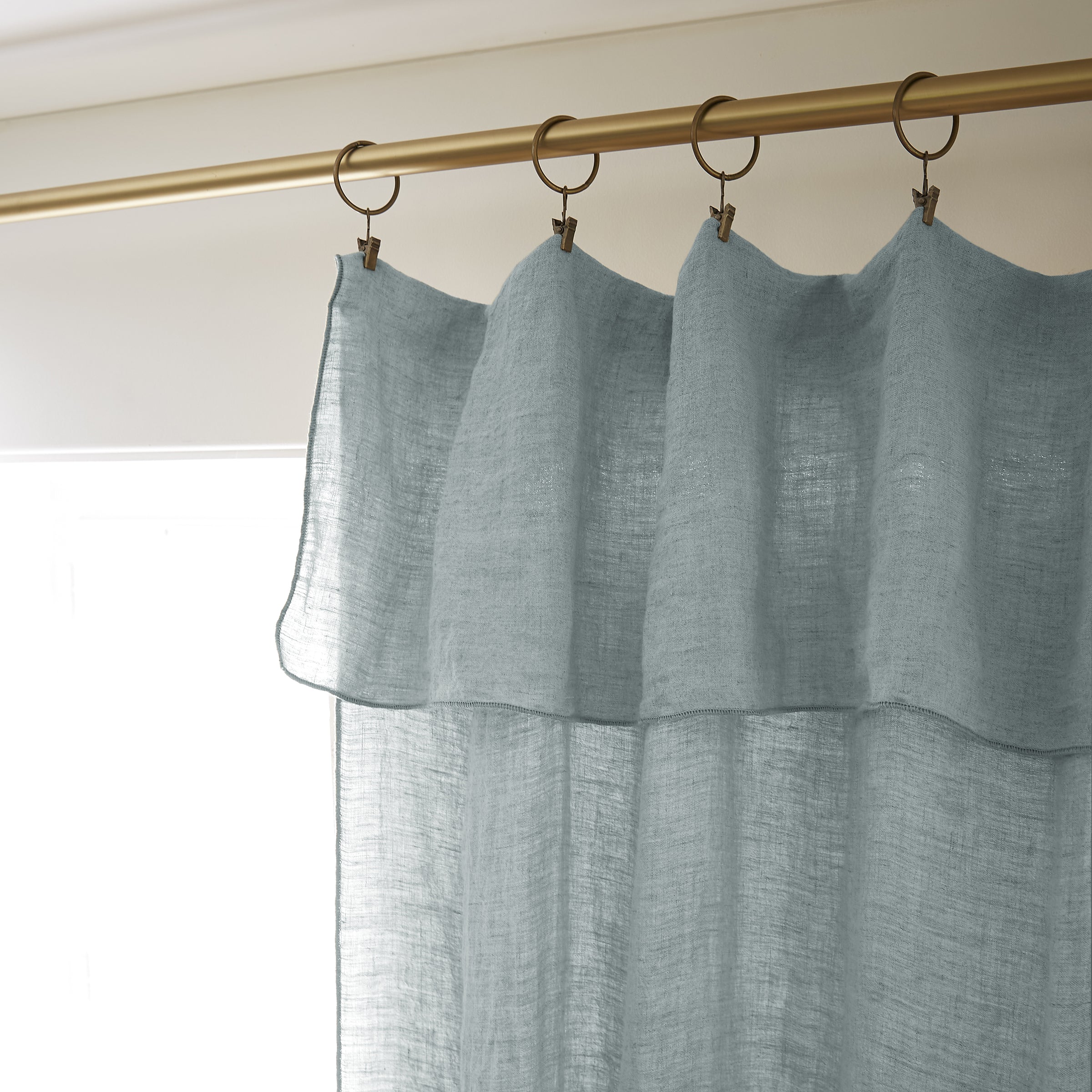 Rideau ajustable + 8 anneaux pince 140 x 270 cm Lin lavé SOLINE Azur