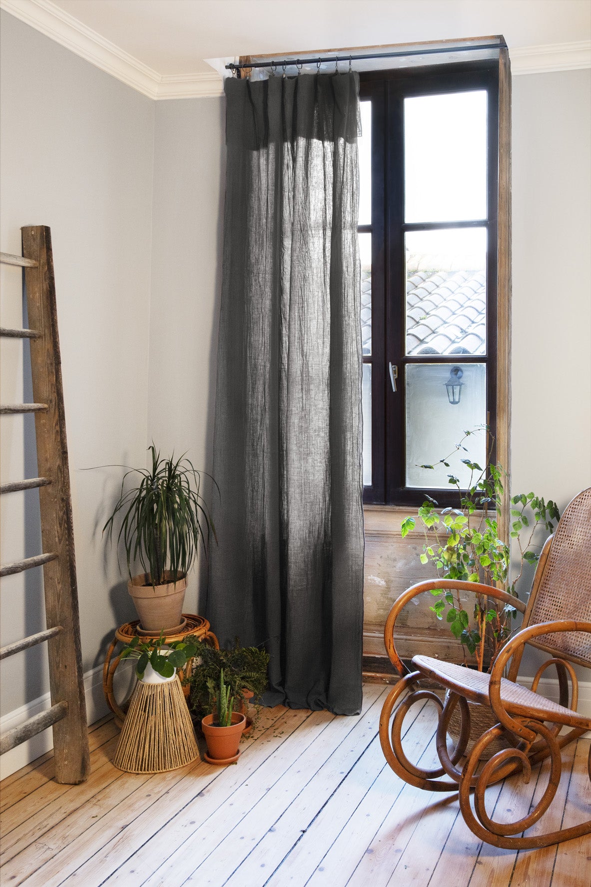 Rideau ajustable + 8 anneaux pince Gaze de coton 140 x 300 cm GAIA Granit