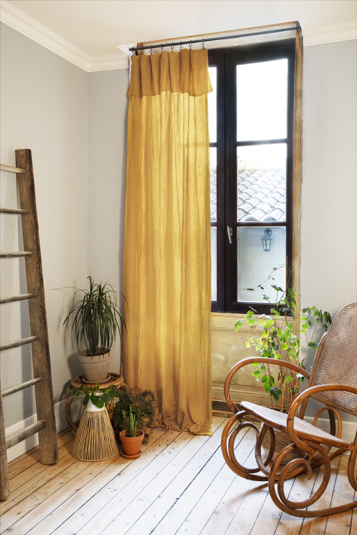 Rideau ajustable + 8 anneaux pince Gaze de coton 140 x 300 cm GAIA Safran