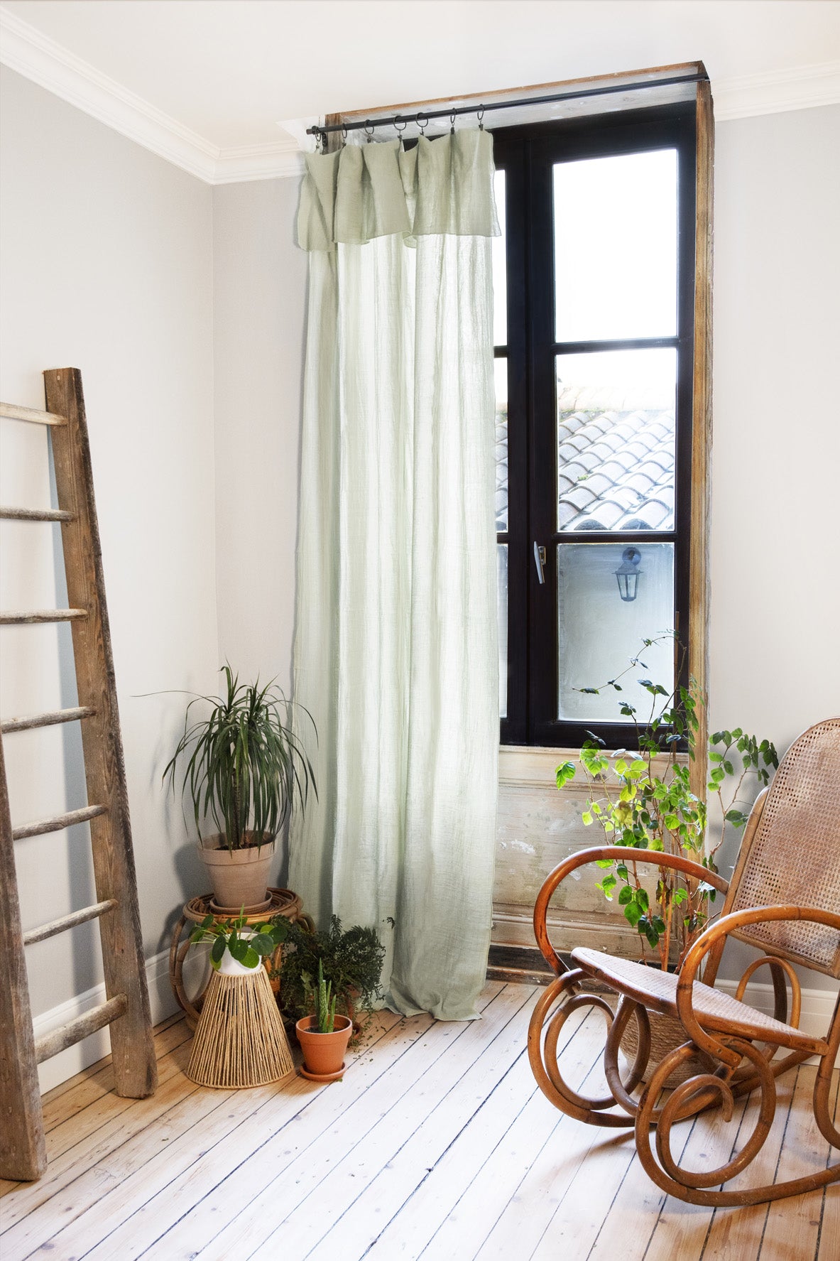 Rideau ajustable + 8 anneaux pince Gaze de coton 140 x 300 cm GAIA Vert d'eau