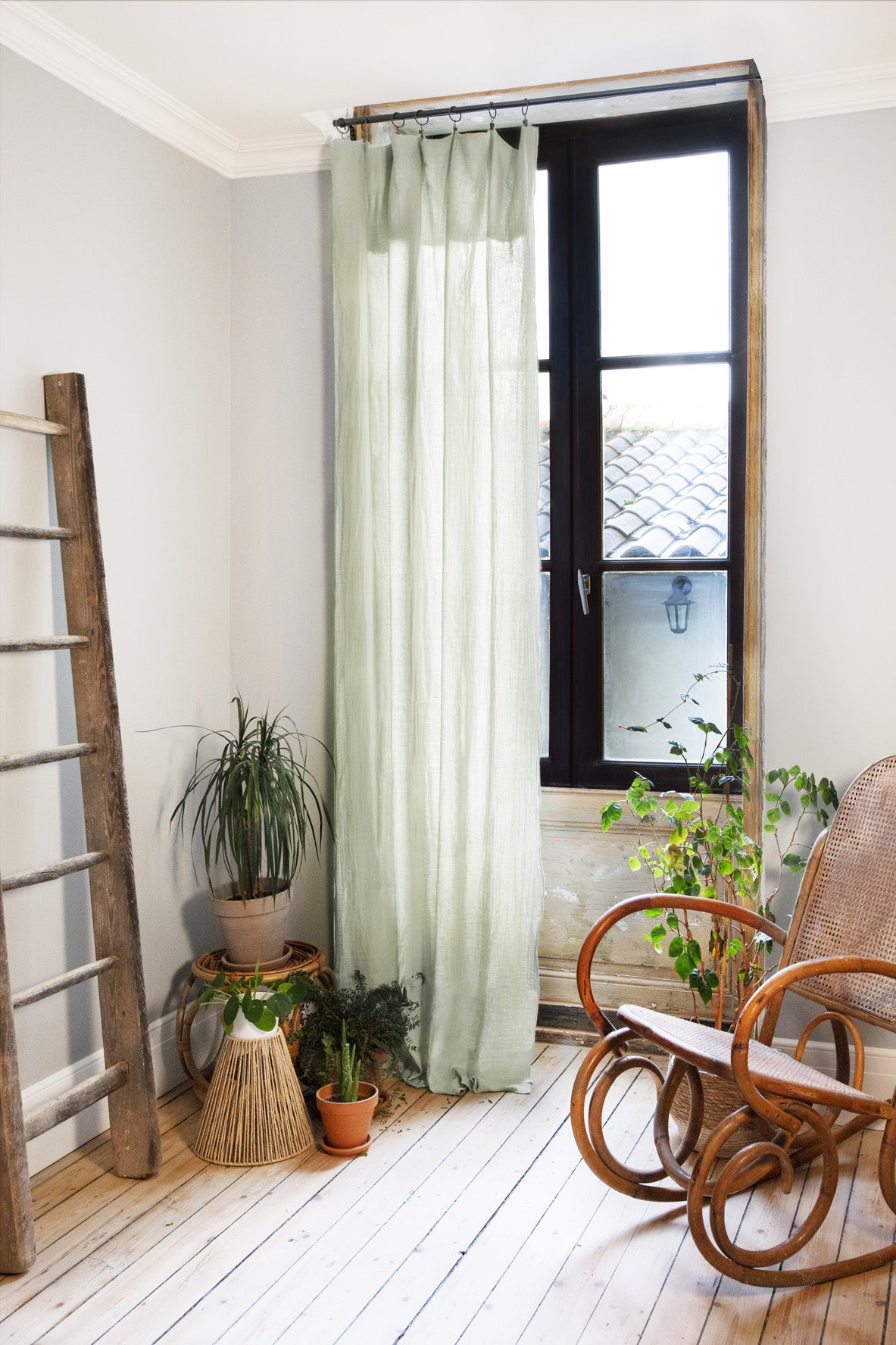 Rideau ajustable + 8 anneaux pince Gaze de coton 140 x 300 cm GAIA Vert d'eau