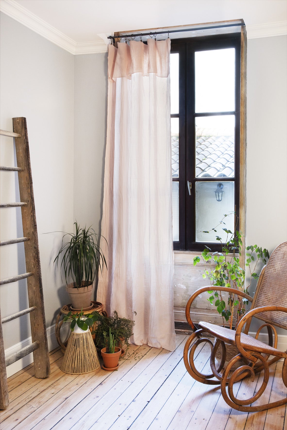 Rideau ajustable + 8 anneaux pince Gaze de coton 140 x 300 cm GAIA Guimauve
