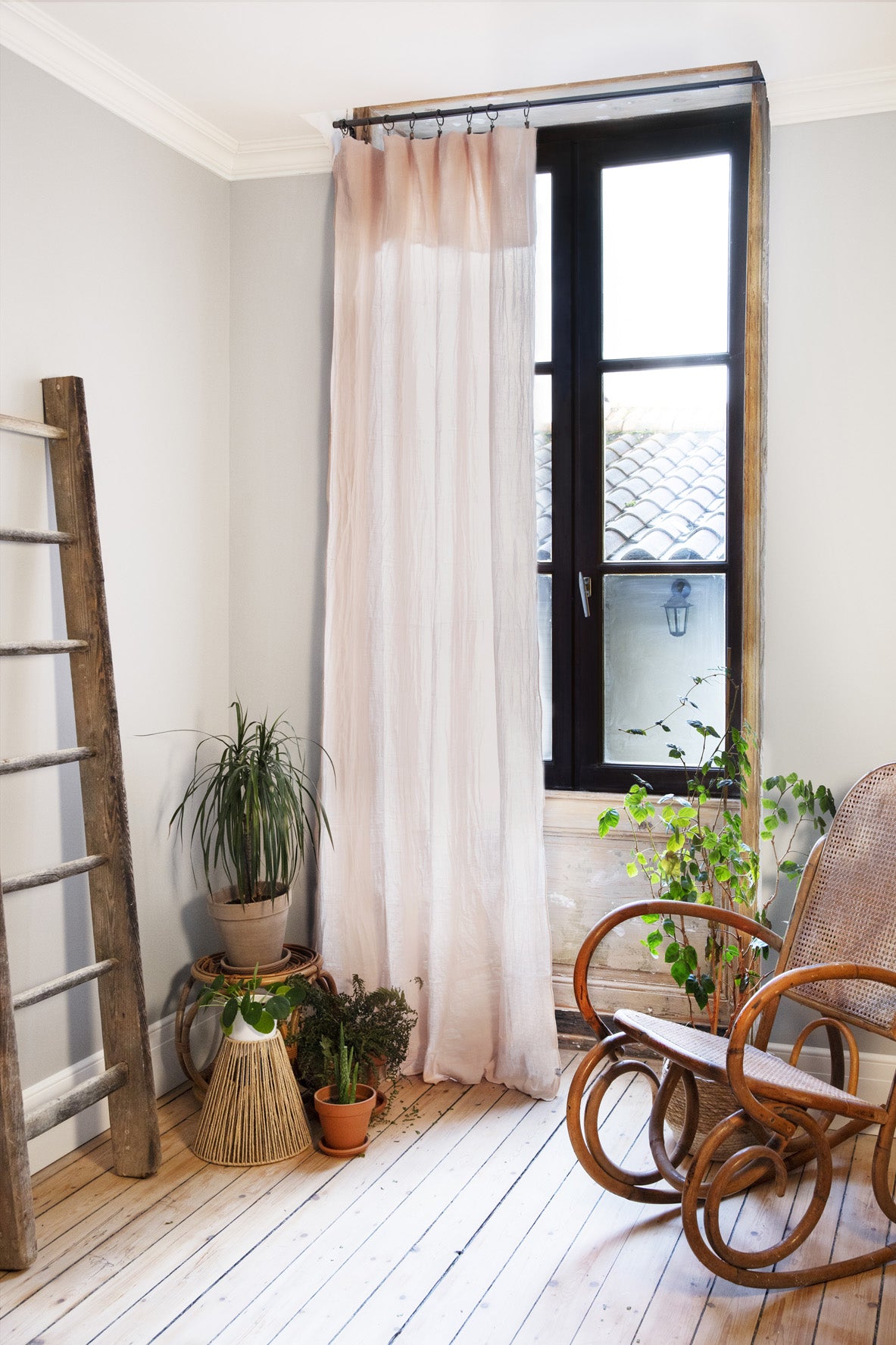 Rideau ajustable + 8 anneaux pince Gaze de coton 140 x 300 cm GAIA Guimauve