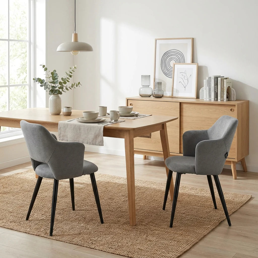 Ensemble de 2 fauteuils de salle à manger scandinaves avec accoudoirs en tissu gris - Akanji