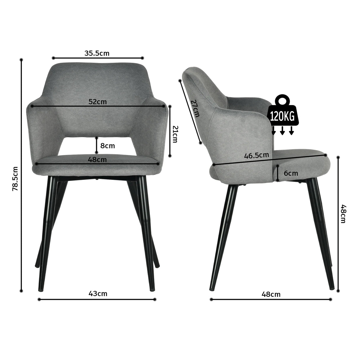 Ensemble de 2 fauteuils de salle à manger scandinaves avec accoudoirs en tissu gris - Akanji