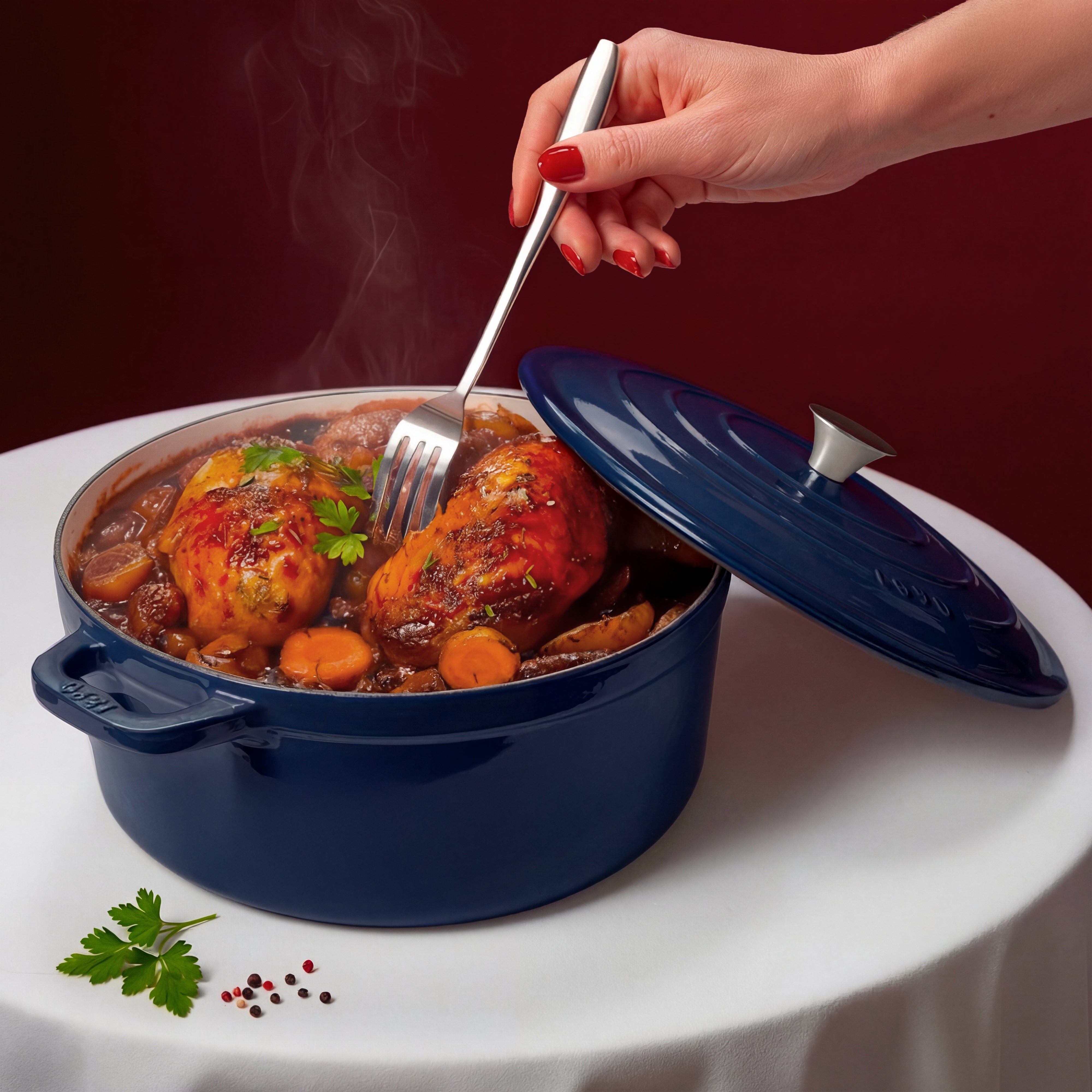 Cocotte en fonte ronde 22cm bleue