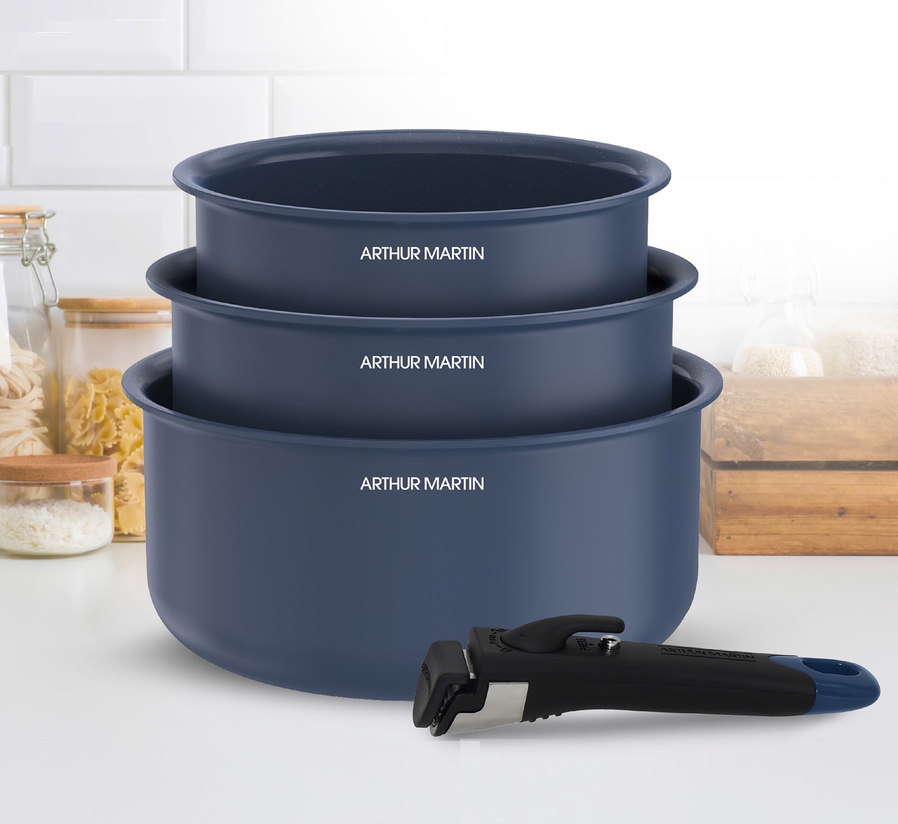Set de 3 casseroles tous feux dont induction16-18-20 cm poignée Bleu