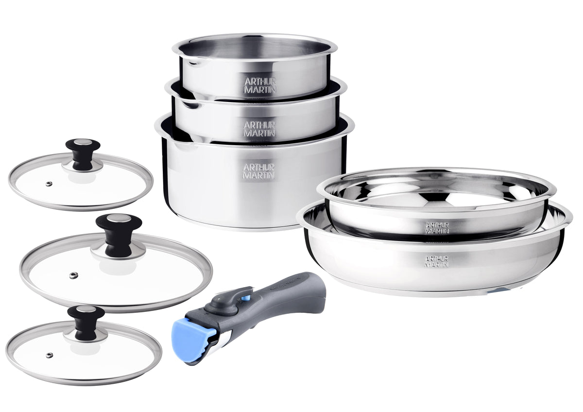 Batterie de cuisine 10 pièces tous feux dont induction acier inoxydable