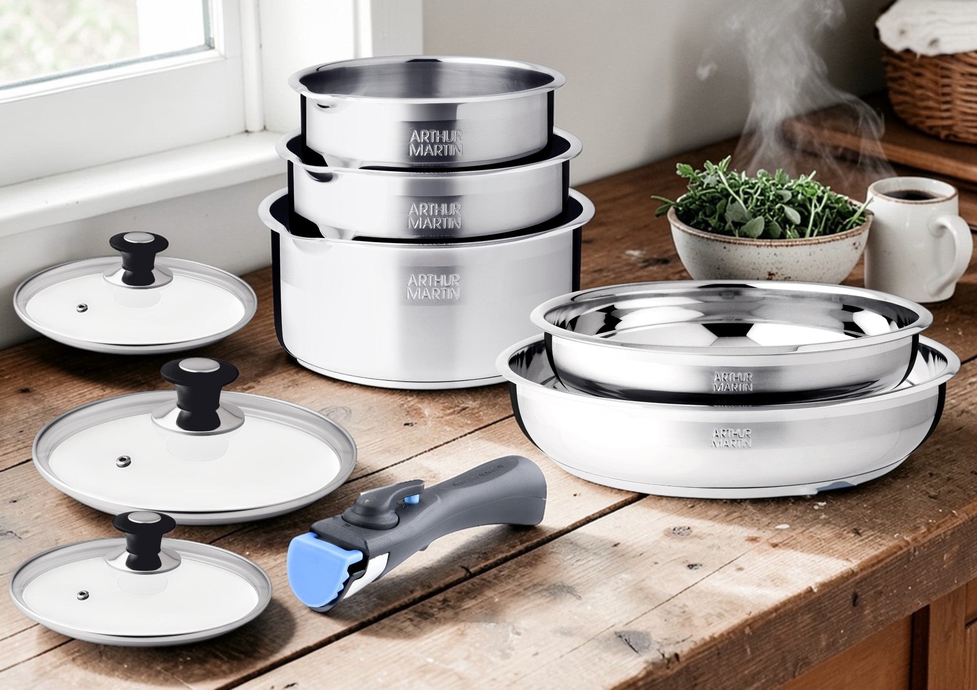 Batterie de cuisine 10 pièces tous feux dont induction acier inoxydable