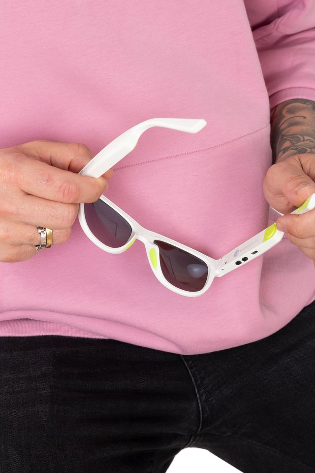 Lunettes audio connectées - blanches & verres bleus