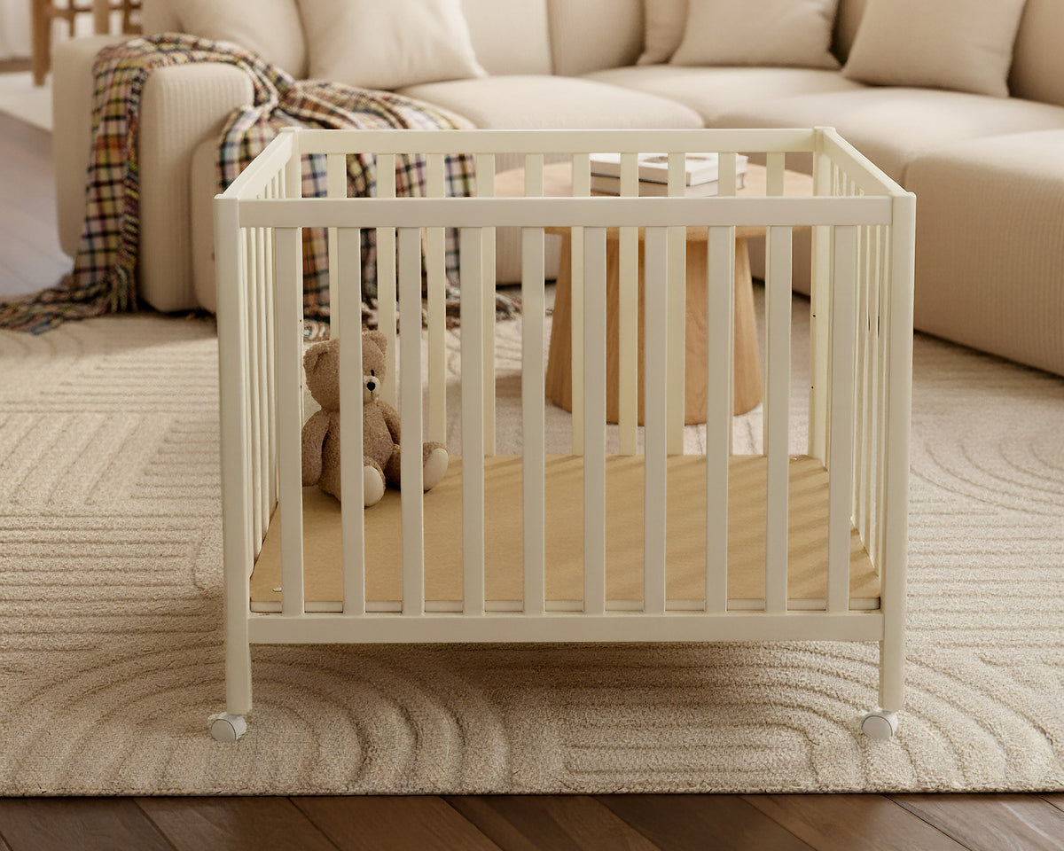 Parc bébé rectangulaire en bois FARA - Blanc Perle