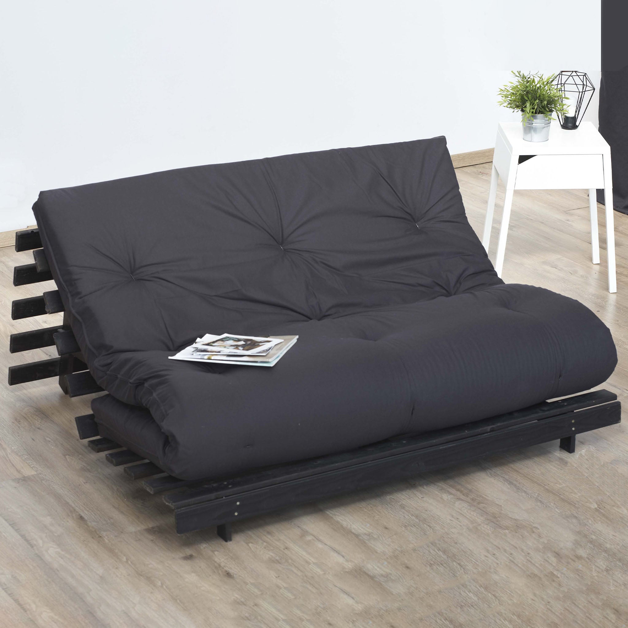 Matelas futon coton et fibres recyclés - Gris Anthracite - 90 x 190 cm