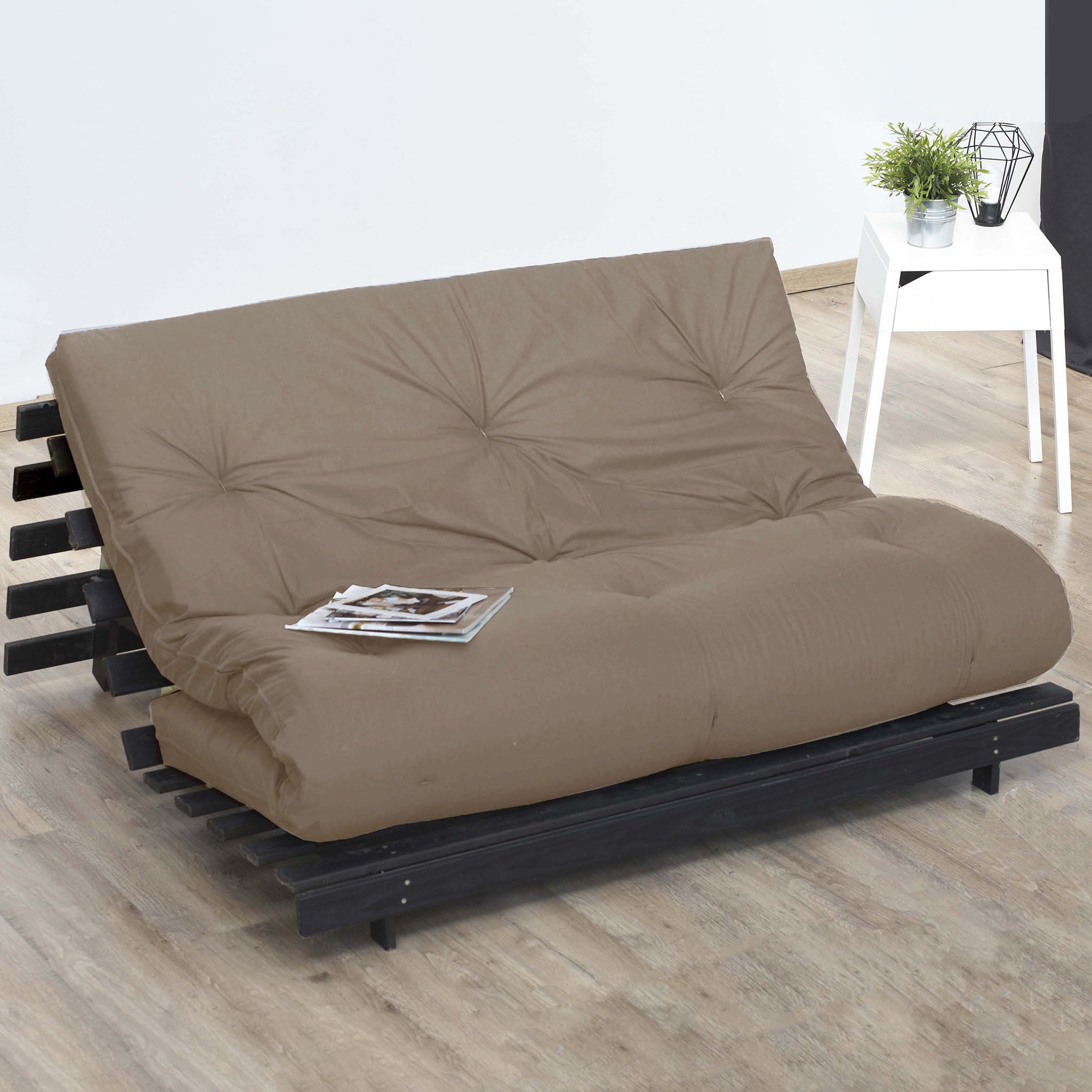 Matelas futon coton et fibres recyclés - Taupe - 90 x 190 cm
