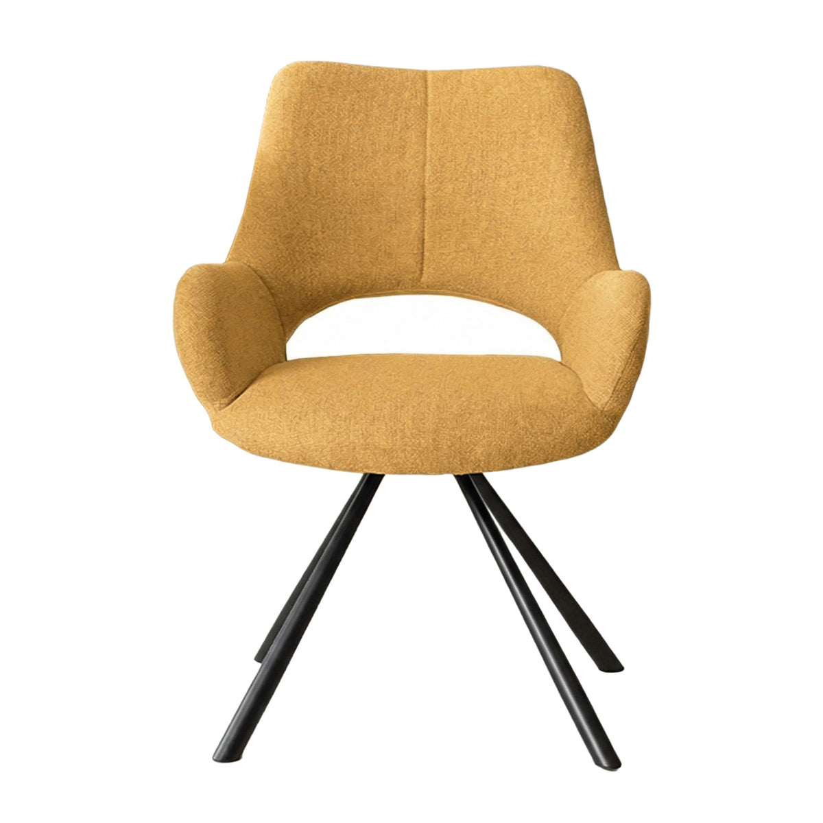 Beth - Ensemble de 2 chaises de salle à manger contemporaines en tissu jaune, pieds en métal jaune