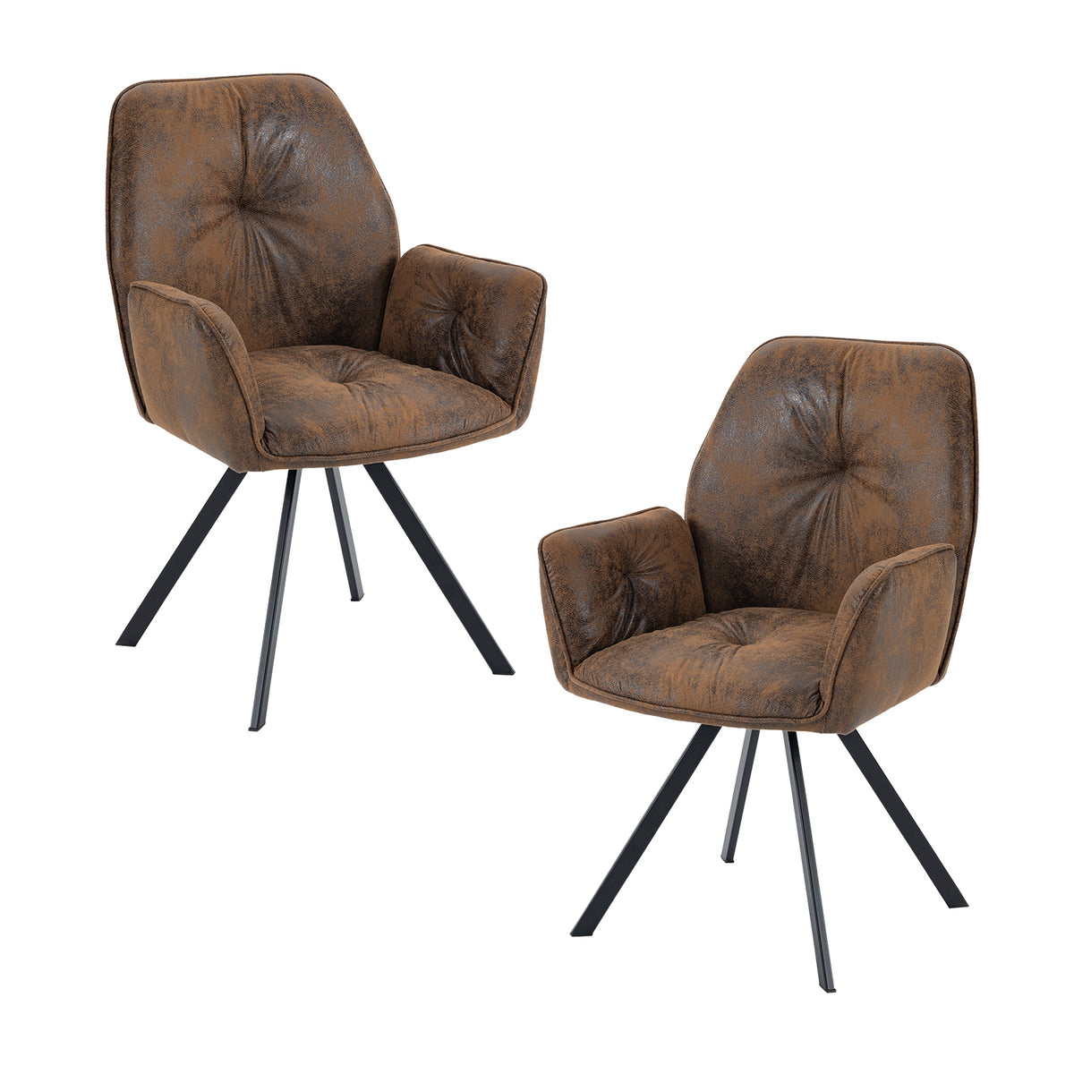 Ensemble de 2 chaises de salle à manger pivotantes 360° en suédine brune avec accoudoirs