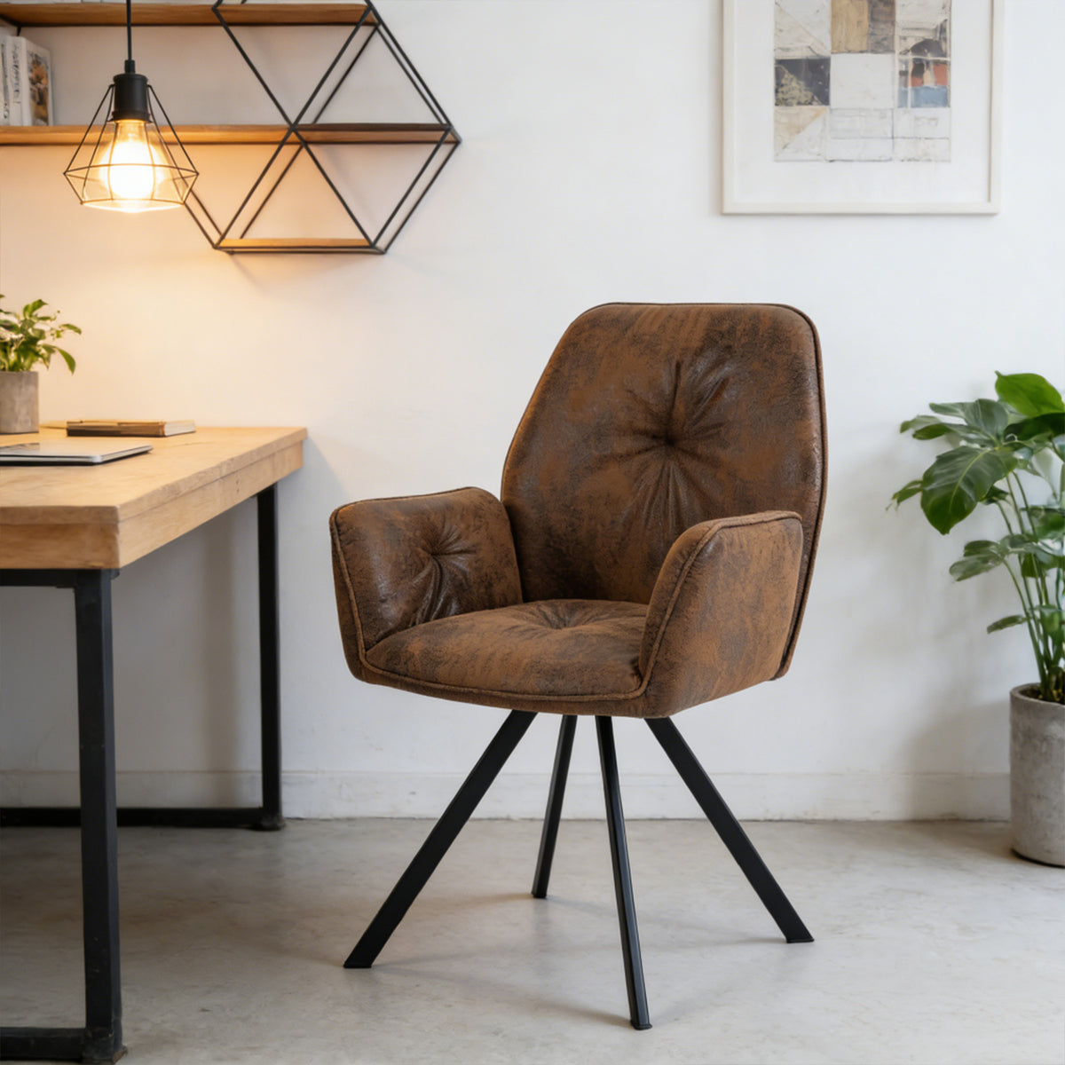 Ensemble de 2 chaises de salle à manger pivotantes 360° en suédine brune avec accoudoirs