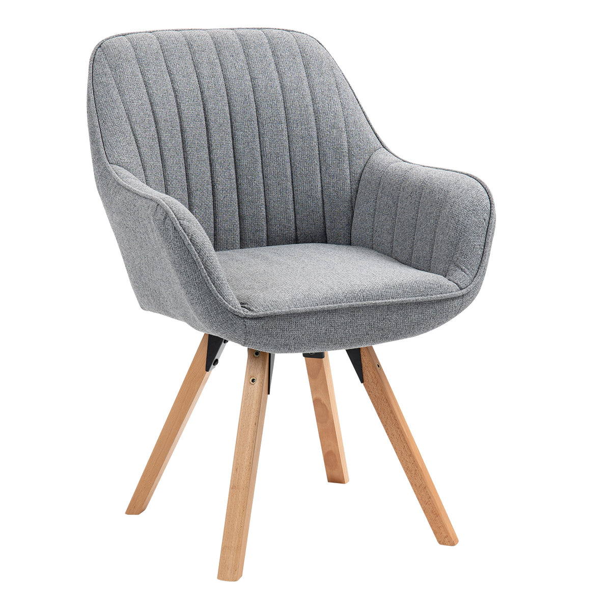 Carson - Chaise de salle à manger pivotante 360° en tissu gris avec accoudoirs et pieds en bois