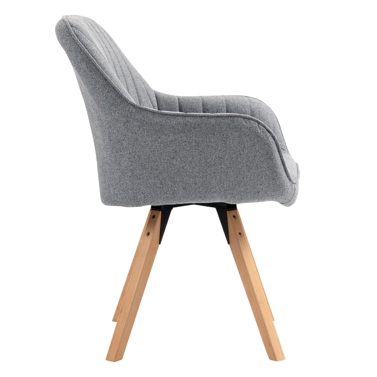 Carson - Chaise de salle à manger pivotante 360° en tissu gris avec accoudoirs et pieds en bois