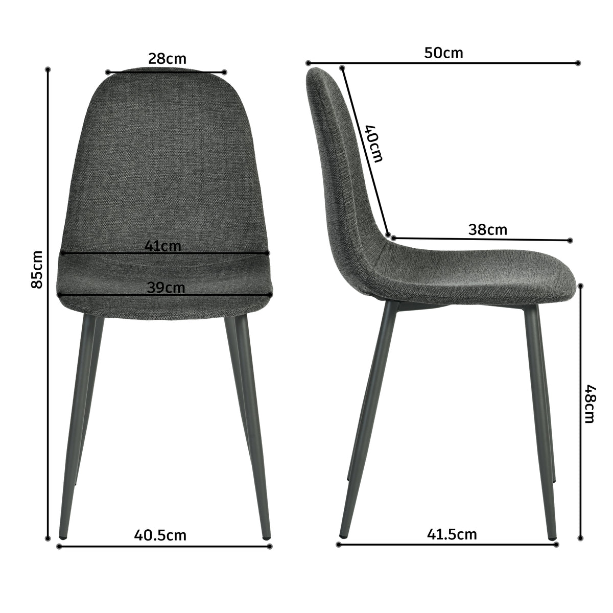 Charlton - Ensemble de 4 chaises de salle à manger scandinaves en tissu gris doux