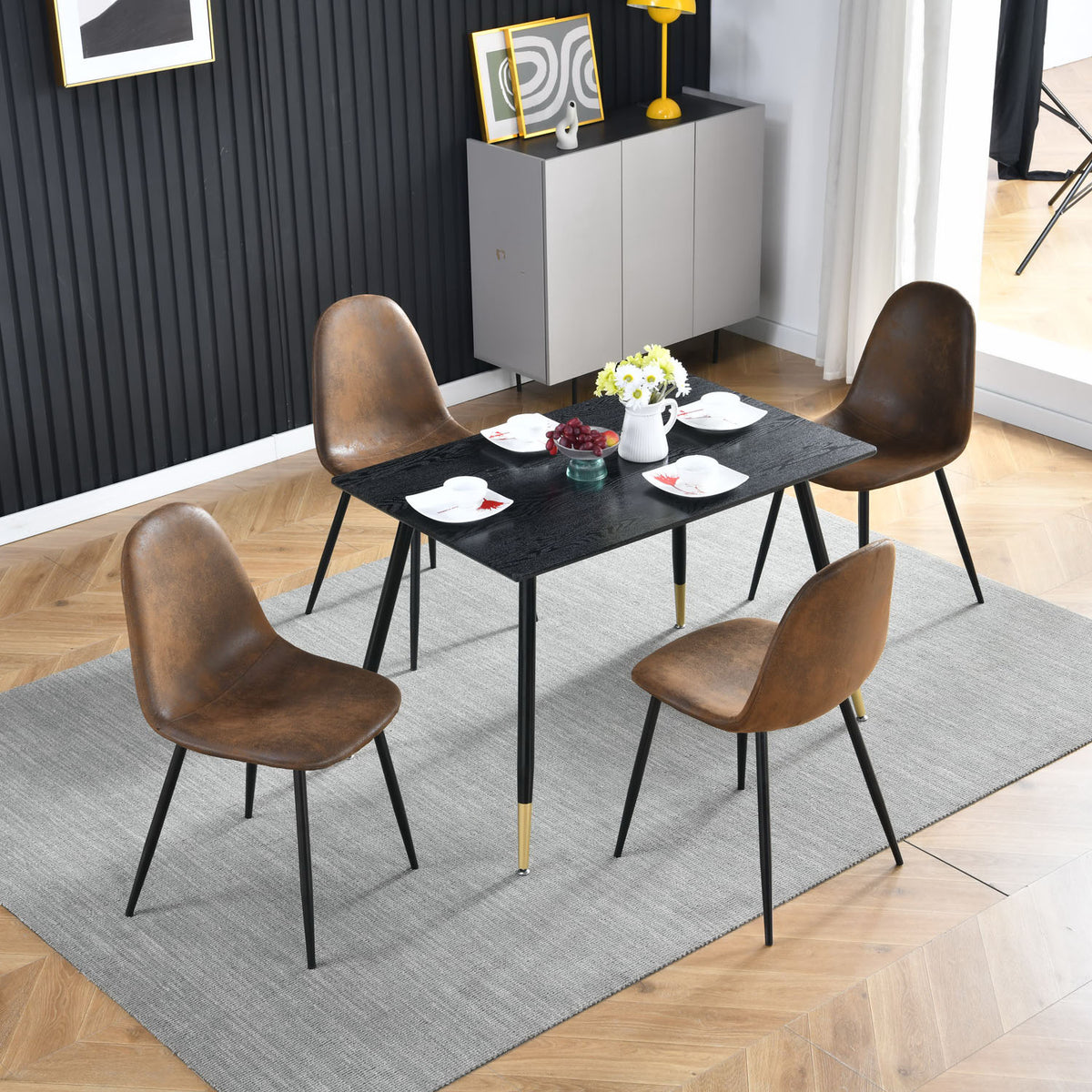 Charlton - Ensemble de 4 chaises de salle à manger industrielles en suédine brune