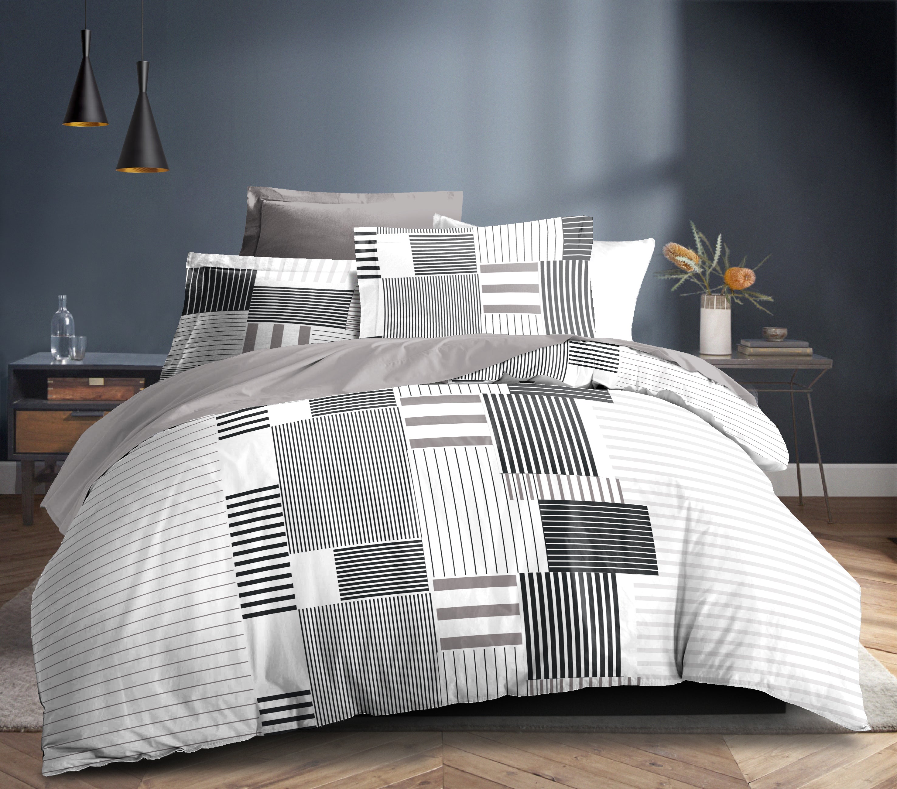 Parure de couette 3 pièces "Louna" 240 x 220 cm Aby Gris