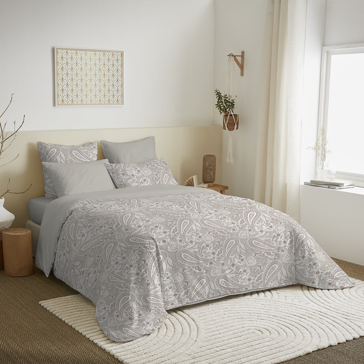 Pack 6 pièces Housse de couette Imprimé 220 x 240 cm - Drap housse 160 x 200 cm - 100% Coton 57 Fils