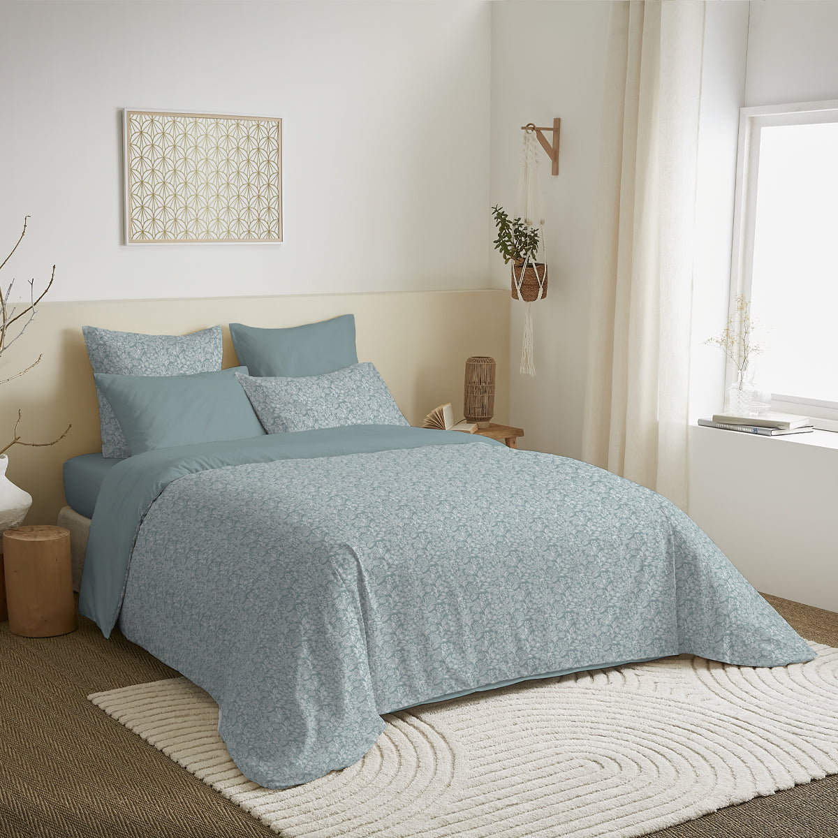 Pack 6 pièces Housse de couette Imprimé 240 x 260 cm - Drap housse 180 x 200 cm - 100% Coton 57 Fils