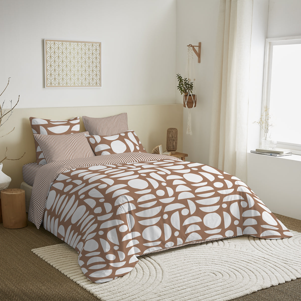 Pack 6 pièces Housse de couette Imprimé 220 x 240 cm - Drap housse 140 x 190 cm - 100% Coton 57 Fils