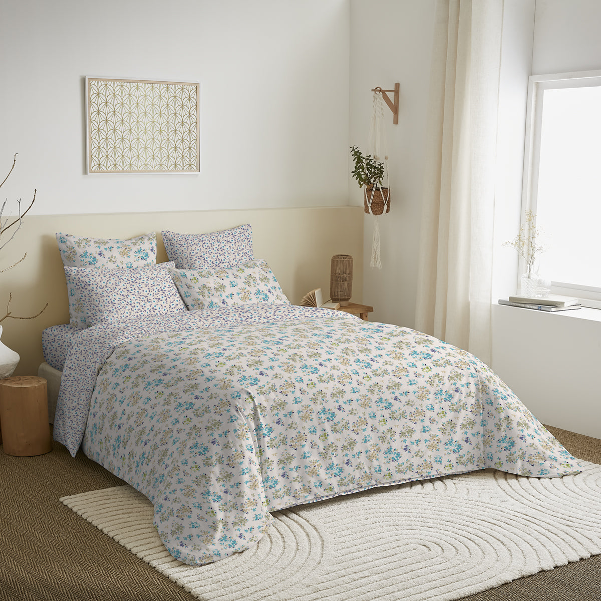 Pack 6 pièces Housse de couette Imprimé 220 x 240 cm - Drap housse 140 x 190 cm - 100% Coton 57 Fils