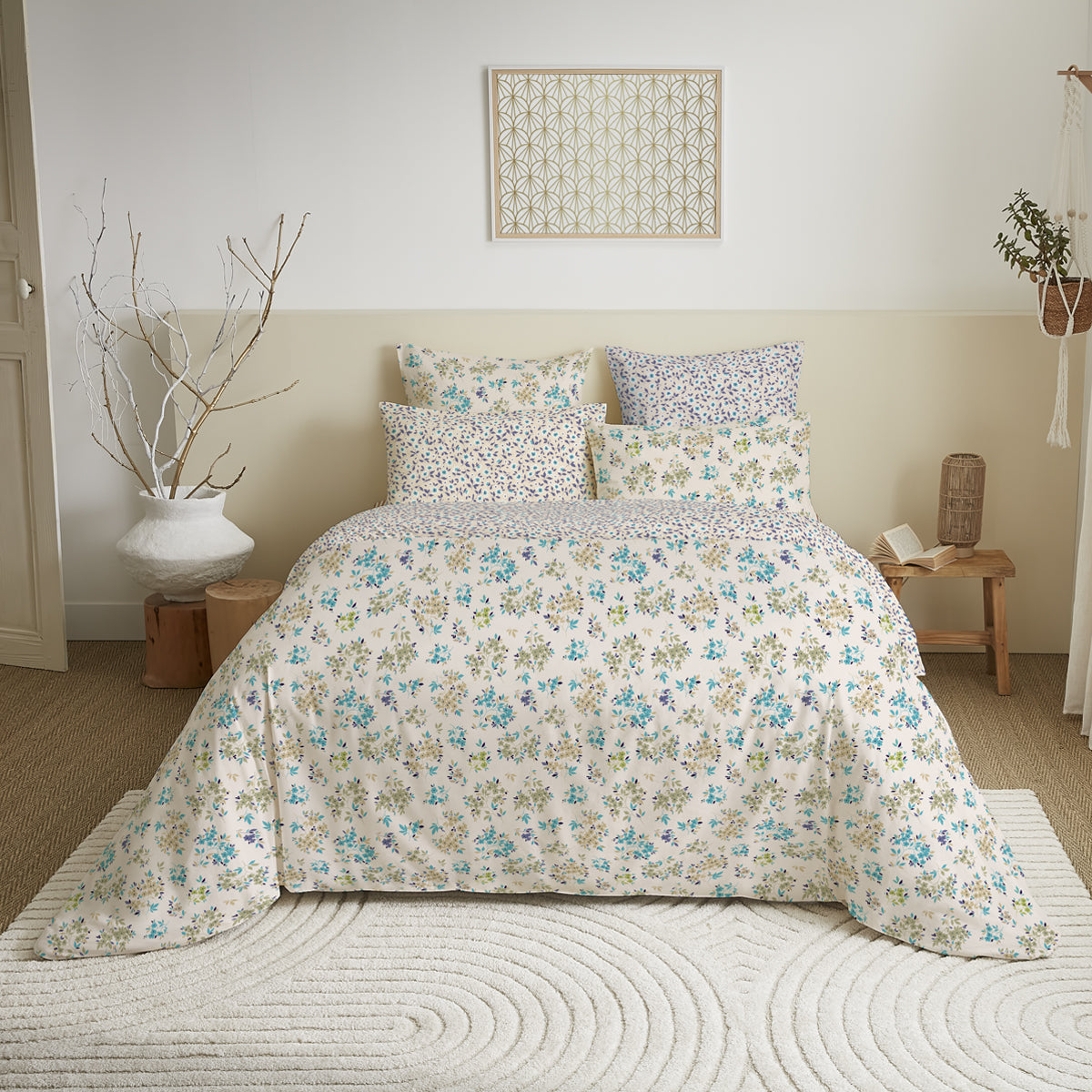 Pack 6 pièces Housse de couette Imprimé 220 x 240 cm - Drap housse 160 x 200 cm - 100% Coton 57 Fils