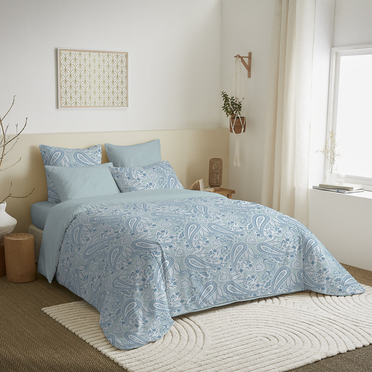 Pack 6 pièces Housse de couette Imprimé 220 x 240 cm - Drap housse 160 x 200 cm - 100% Coton 57 Fils