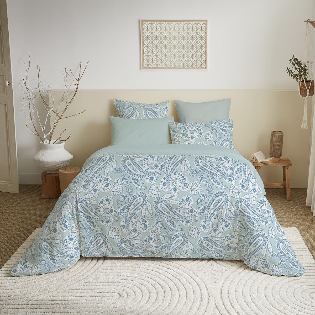 Pack 6 pièces Housse de couette Imprimé 220 x 240 cm - Drap housse 160 x 200 cm - 100% Coton 57 Fils