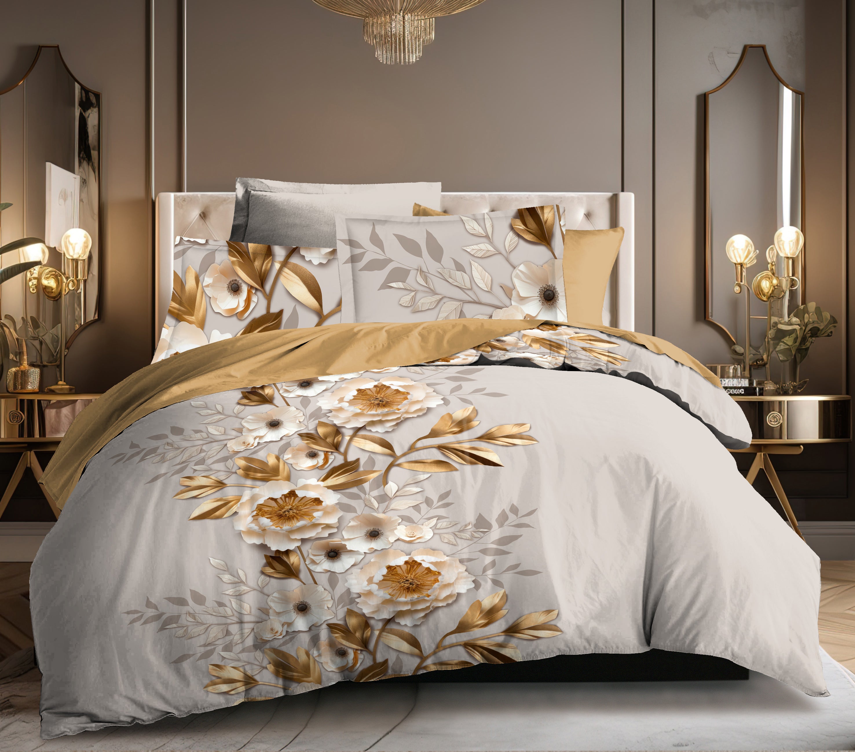 Parure de draps 4 pièces "Louna" drap housse 160 Or Igami
